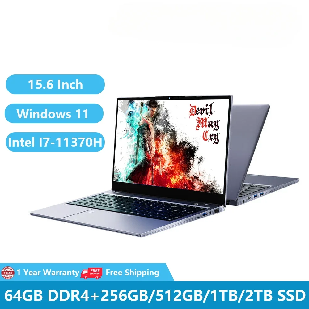 Computer portatili da gioco Windows 11 notebook office Netbook 11th Gen Intel Core I7-11370H 64GB RAM 2TB Dual DDR4 slot M.2 DDR4 5G WiFi