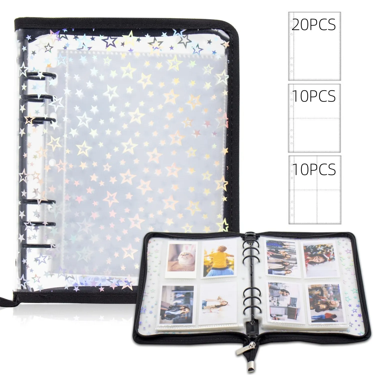 A5 Sticker Book Collecting Album Refillable Notebook Binder with 3 Size Pockets 40 Sheet Double Sided Page for Travel Collector