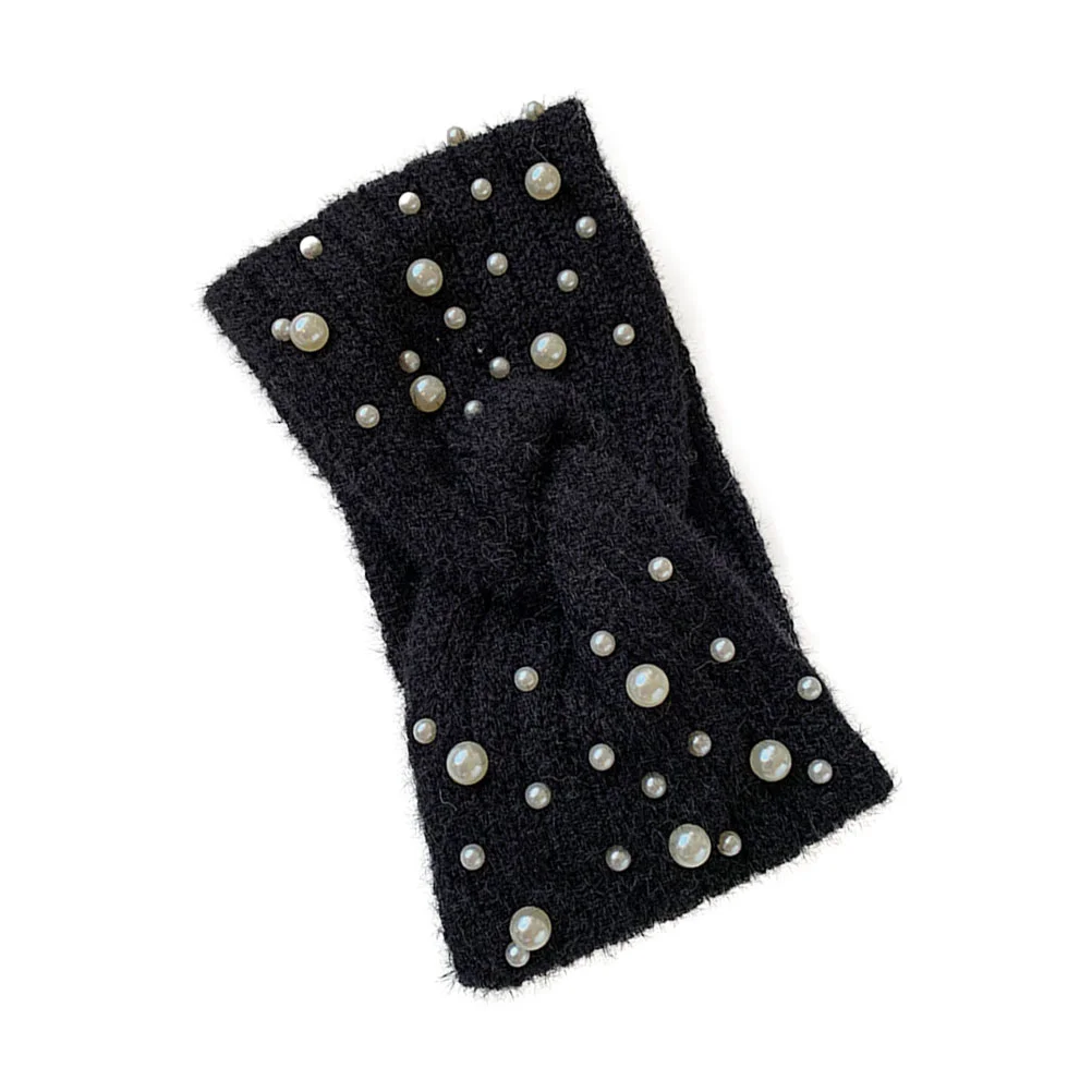 

Warm Headband Pearl Plush Bands Women Knitted Keep Knotted Headbands Black Flannel