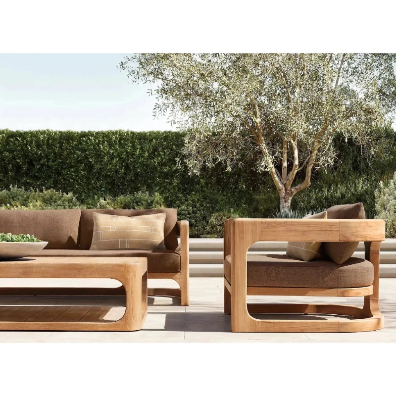 Luxurious aesthetic deep seat wooden outdoor furniture, modern teak sofa set