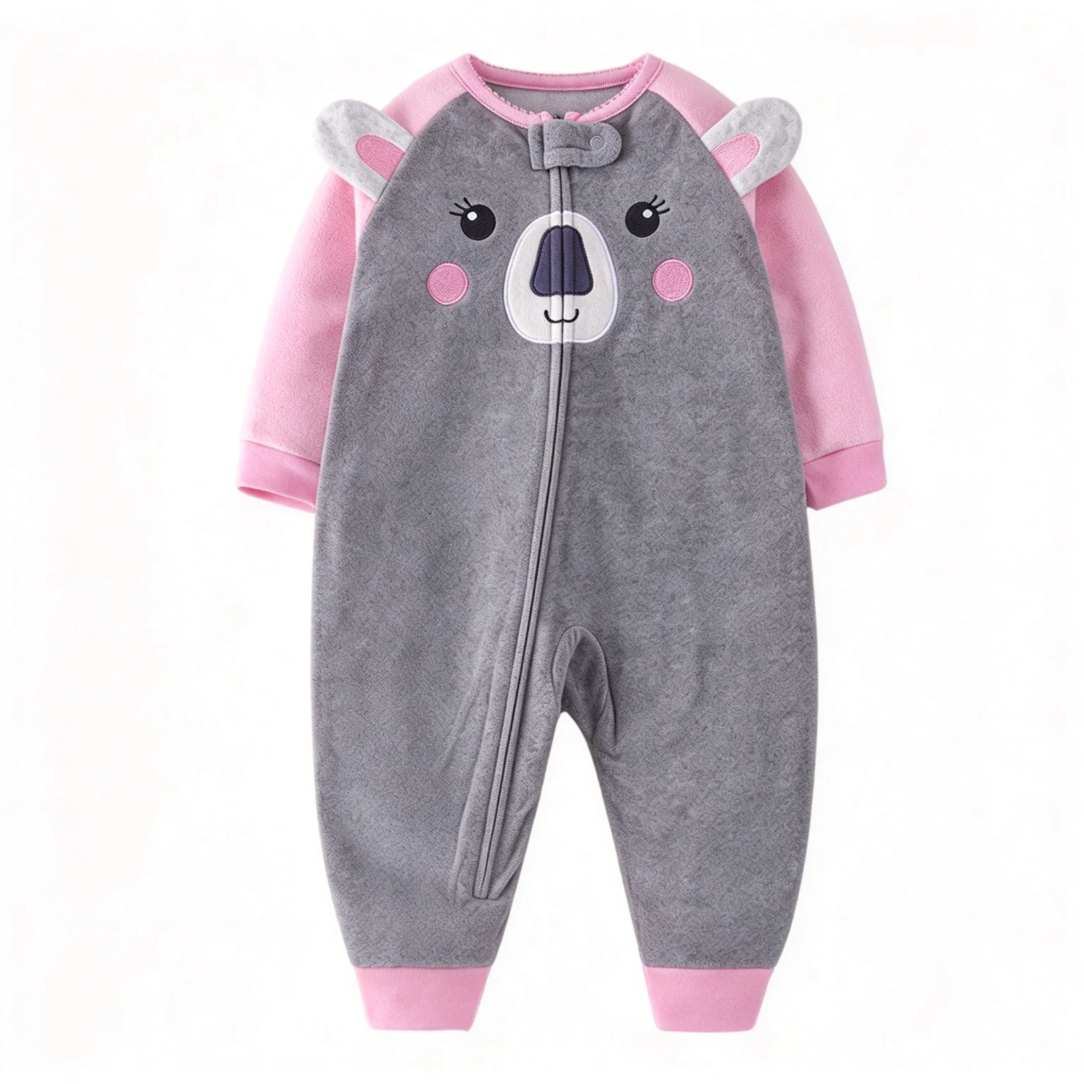 Polar Fleece Baby Romper Unisex Cartoon Koala Embroidery Long Sleeve Full Zipper Footless Jumpsuit 9-24M Infant Toddler Outfit