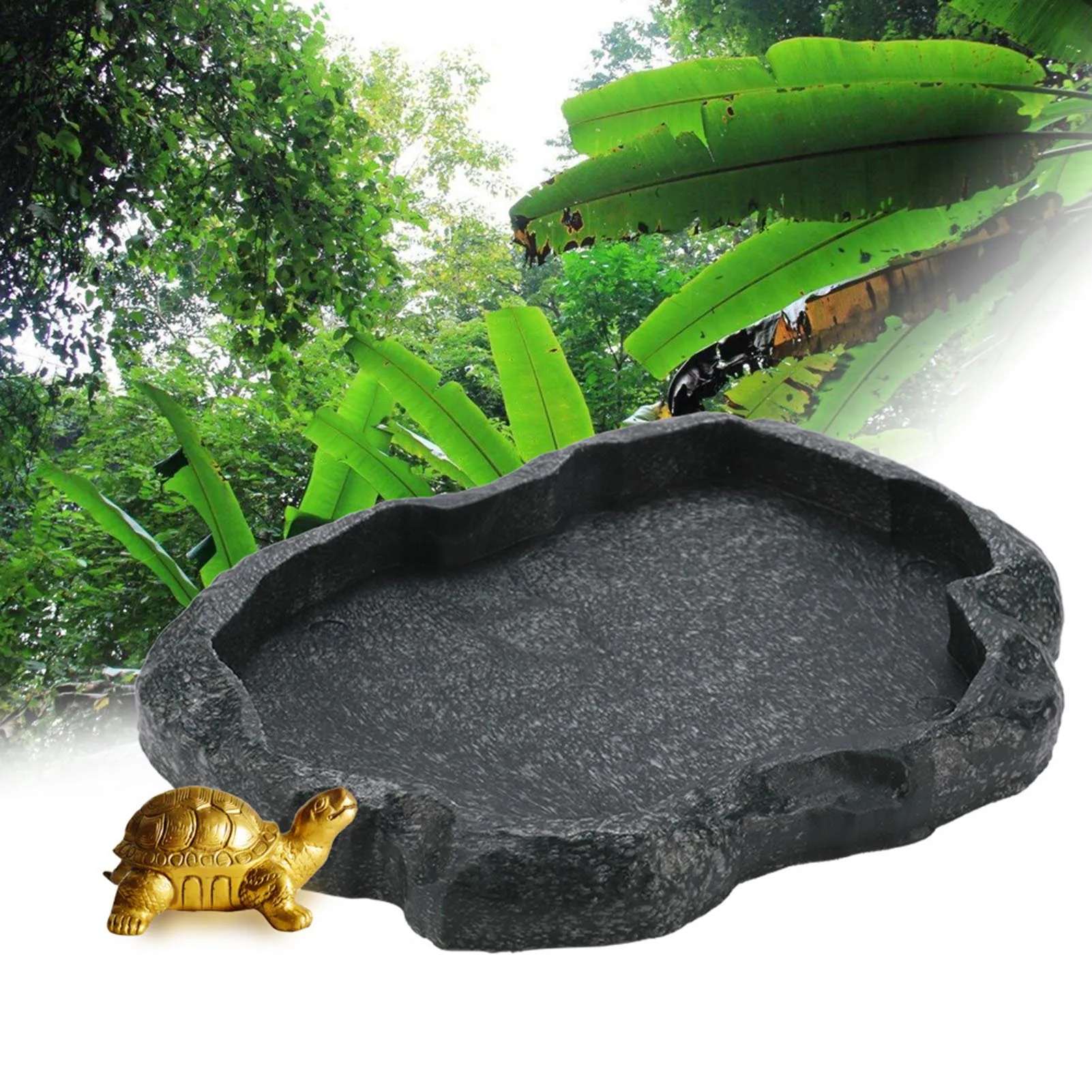 ZK40 Resin Durable Reptile Rock Food and Water Dish Feeder Bowl for Tortoise Lizard(Green M)