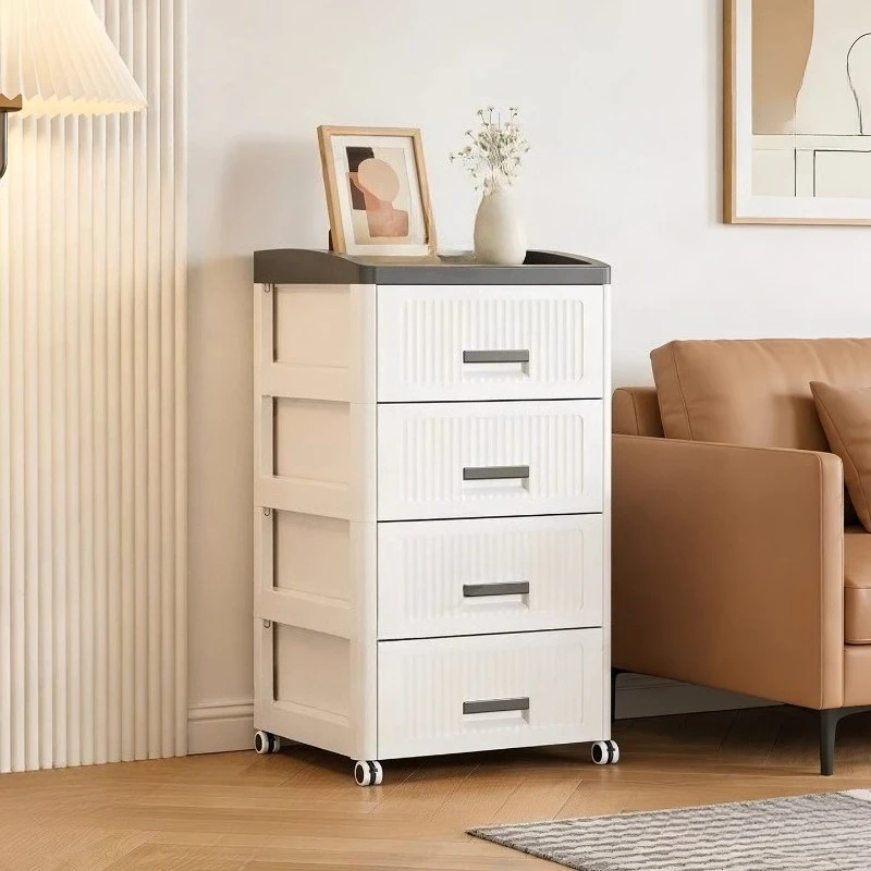 

Drawer Storage Cabinet Bedside Table Home Bedroom Multi-Tier Storage Cabinet Snack Locker with Spinner Wheels