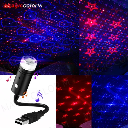 Luz romántica mágica de colores para coche, proyector de estrellas, Mini luces LED nocturnas, luces de estrellas USB, lámparas de galaxia coloridas ajustables para habitación de techo