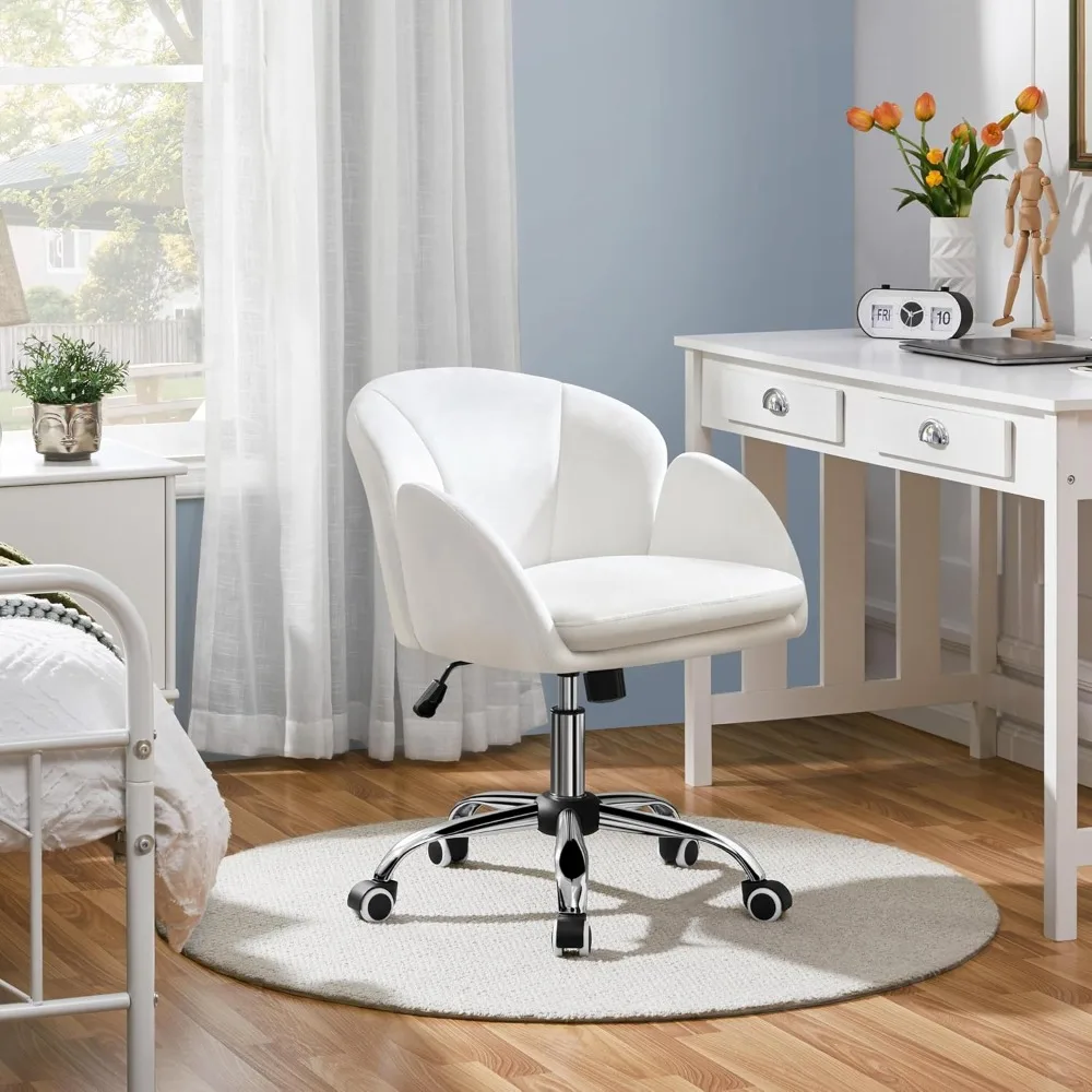 White Desk Chair Petal Cute Office Chair Faux Leather Swivel Desk Chair Vanity