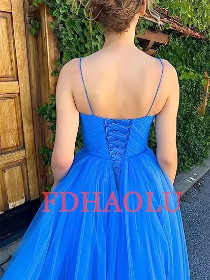 Custom Color Spaghetti strap tulle homecoming dress for teenagers 2023 TEA-LEGTH A-line prom evening dress with pocket