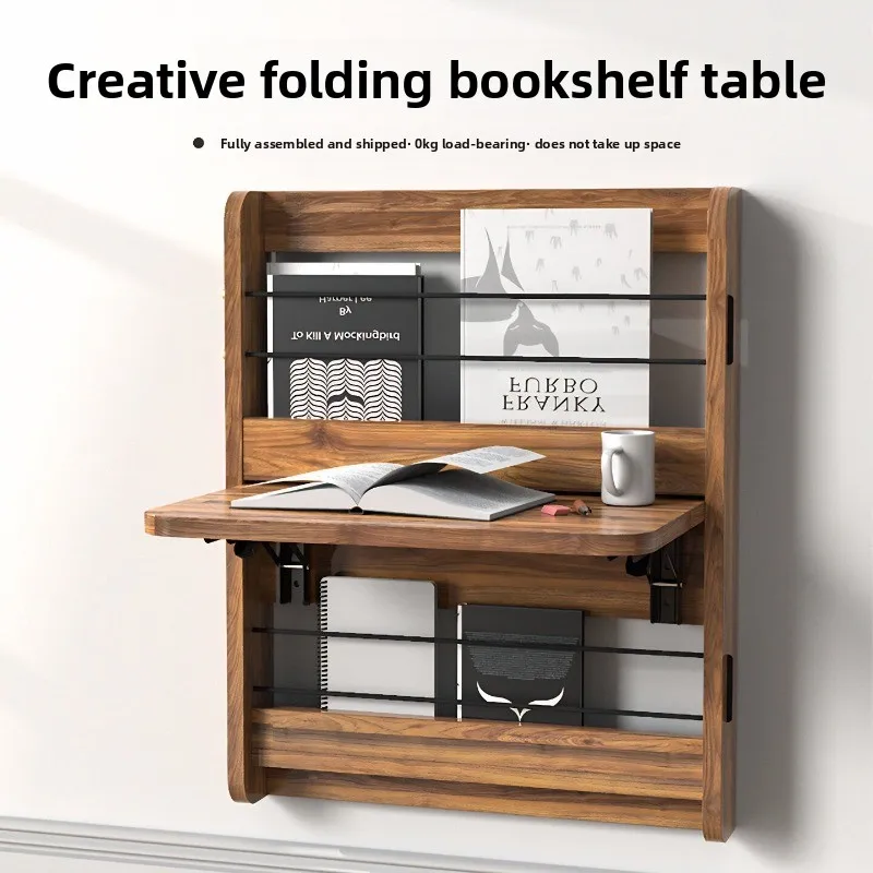Wall Mounted Folding Desk Space Saving Wooden Writing Table Hidden Computer Desk with Shelf MultiFunctional Floating Study Table