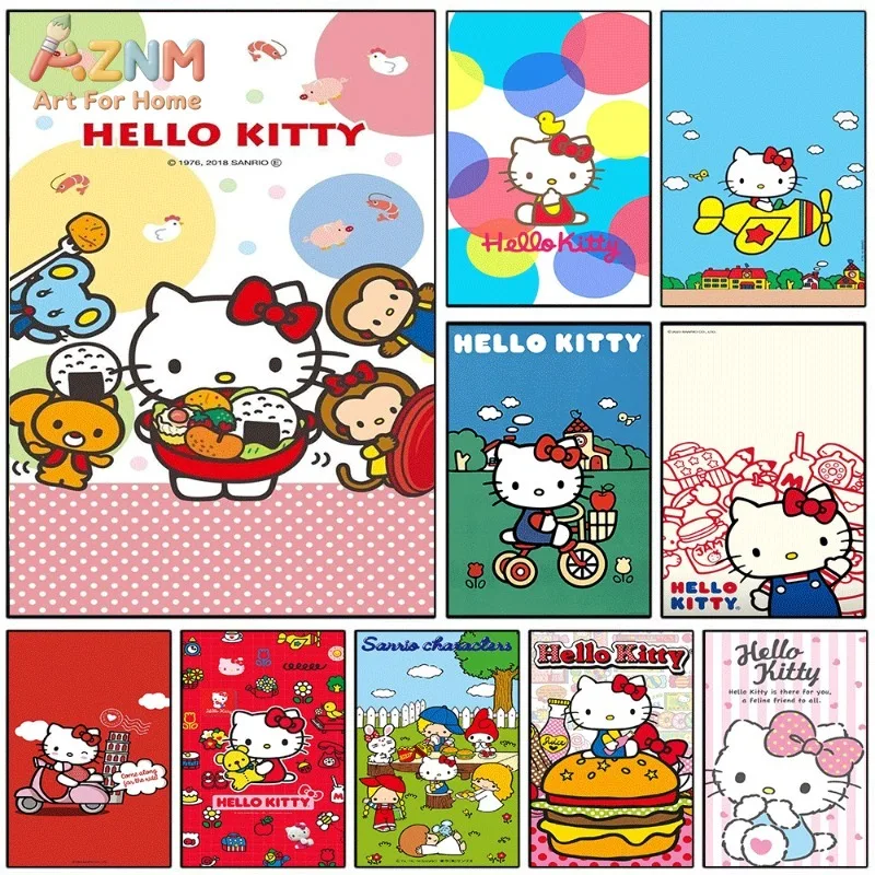 Hello Kitty Canvas Poster Cute Sanrio Cartoon Print Unframed Canvas Art Food Party Airplane Sweet Kawaii Aesthetic Wall Decor Gi