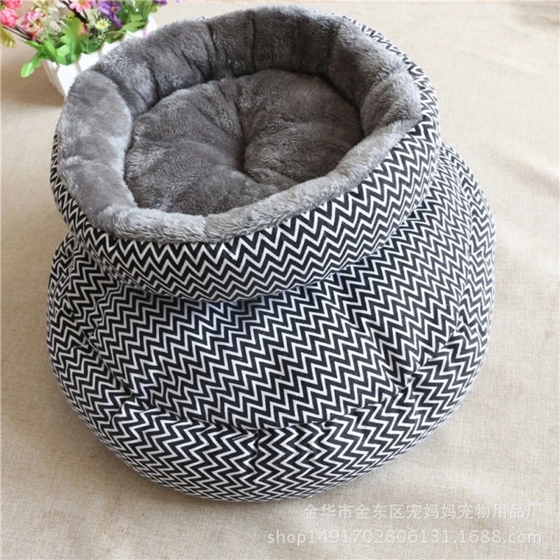 Large Round warm Dog Bed house canvas stripe Cushion Cat Sleeping Mat Pet Bed Sofa Mats Velvet Dog Beds Breathable Pet Mat Pad