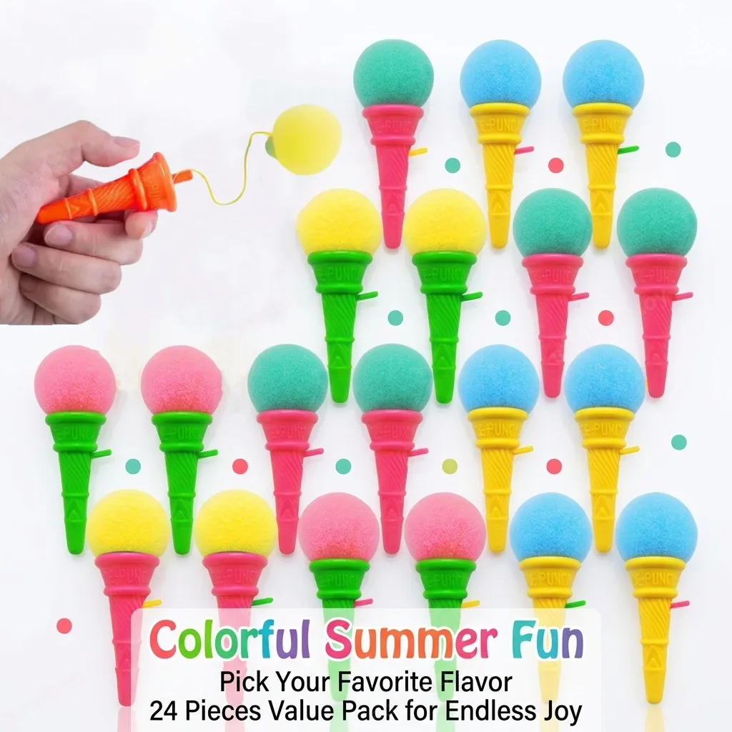 10pcs Novelty Mini Ice Cream Shape Launcher Sponge Ball Prank Toy Funny Gag Trick for Adult Party Gift & Prank Supplies