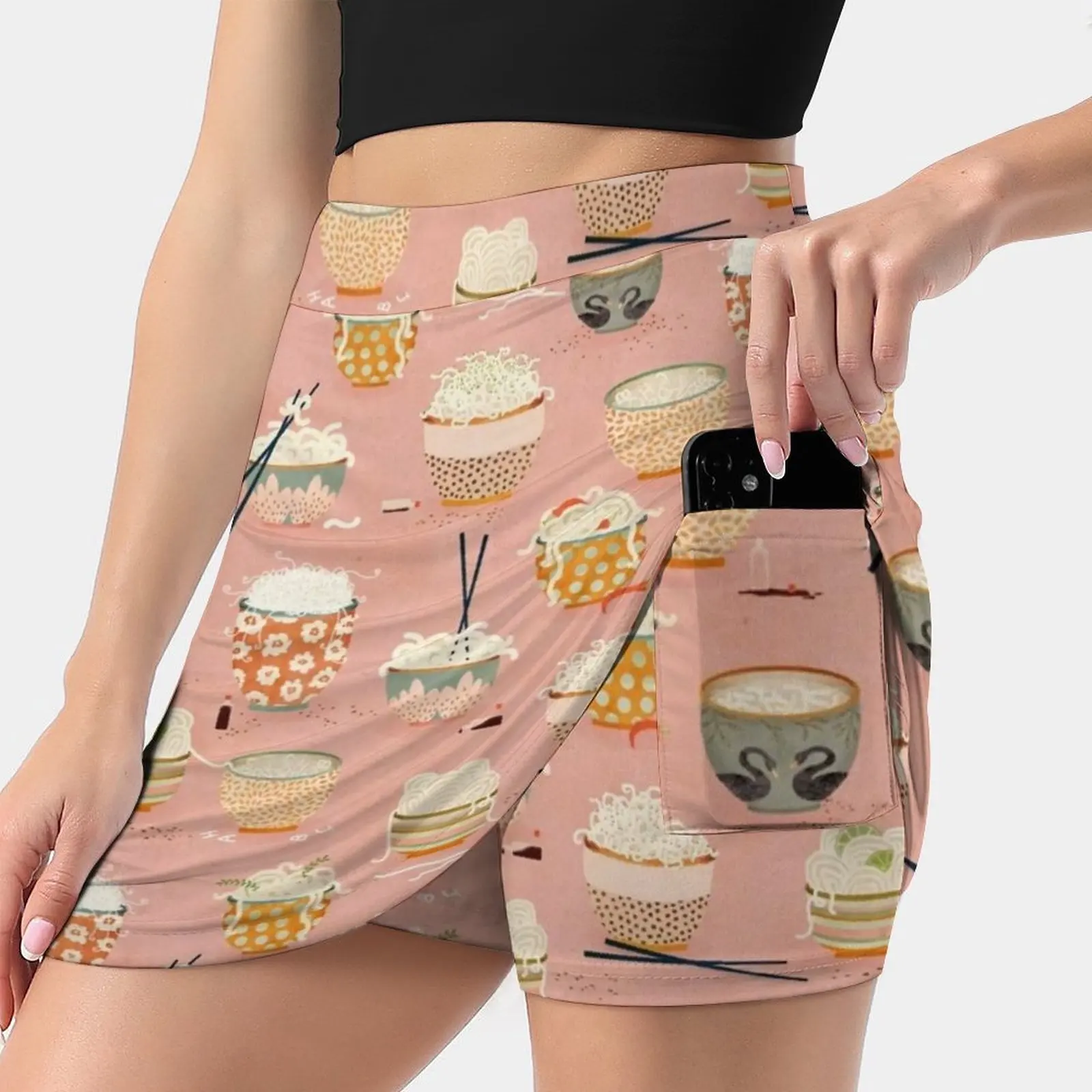 Oodles Of Noodles Women's skirt Sport Skort Skirt With Pocket Fashion Korean Style Skirt 4Xl Skirts Noodles Bowl Food Bowls