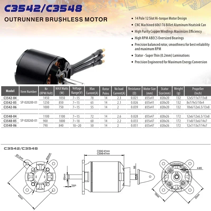 SURPASS HOBBY C3542 moteur sans balais 1000KV 1250KV 1450KV 2820 14 pôles pour avion FPV aile fixe avion RC hélicoptère