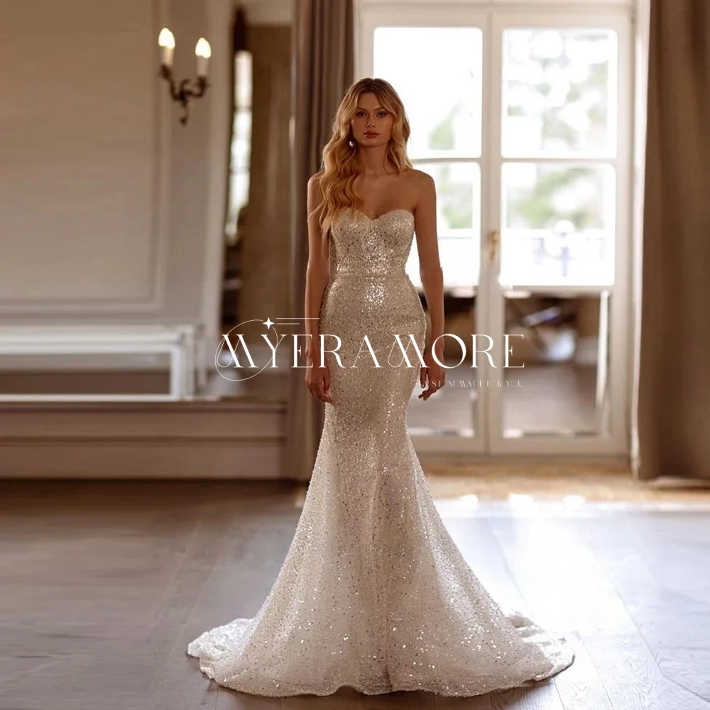 

Customized Sparkly Weddings Dresses Mermaid with Train Sweetheart Sequin Bridal Gowns Floor-Length Vestido de noiva 2025
