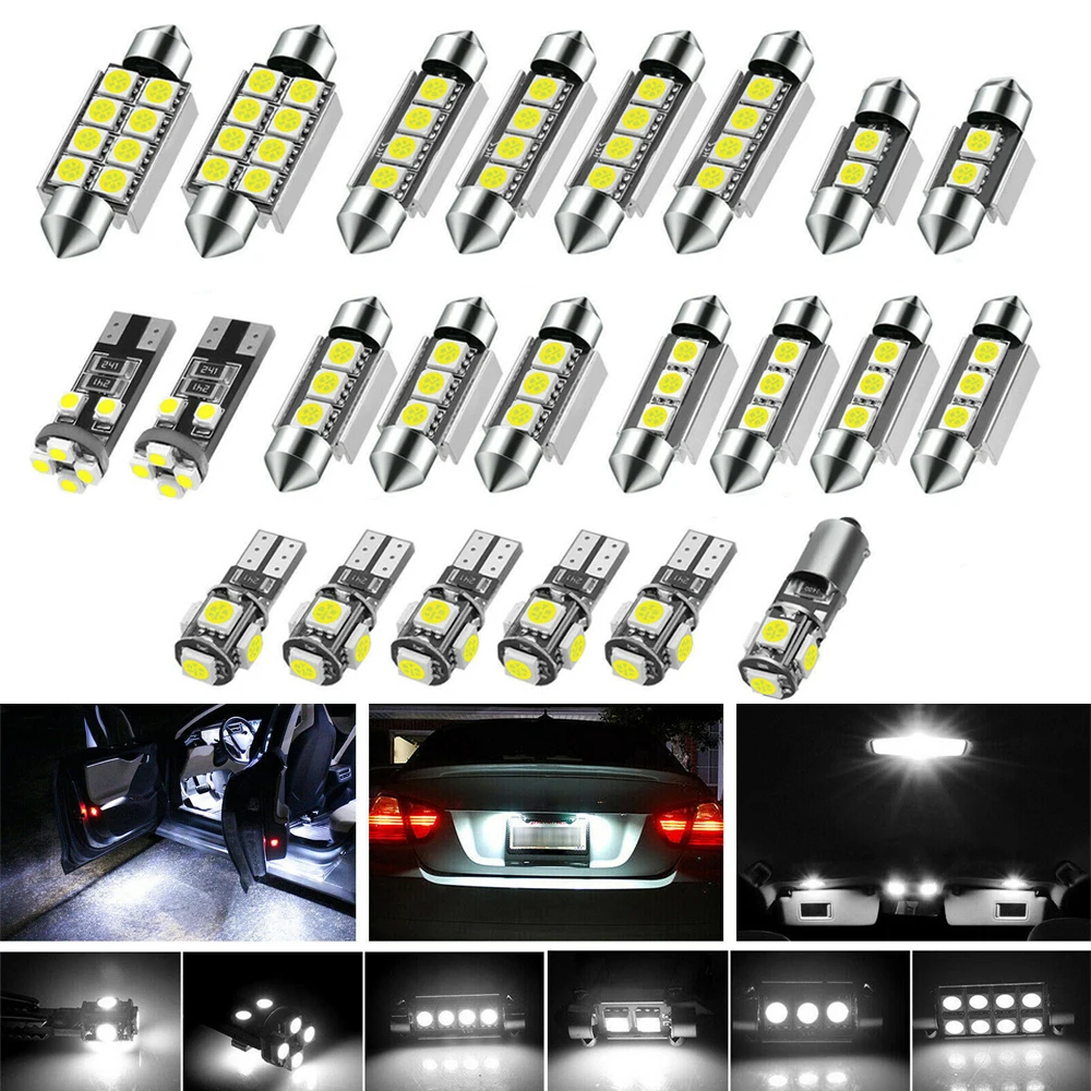 

23Pcs T10 5050 Car White LED Light Mini Bulbs Kit Interior Dome Footwell Trunk License Plate Lamps for Bmw E53 E60 E90 Golf 4 7