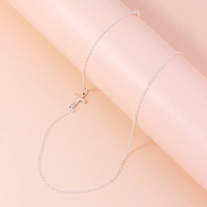 Aihua Gothic Style Dainty Gold Color Sideways Cross Necklace for Women Crucifix Jewelry Simple Choker Collar Party Gift – Detail 8
