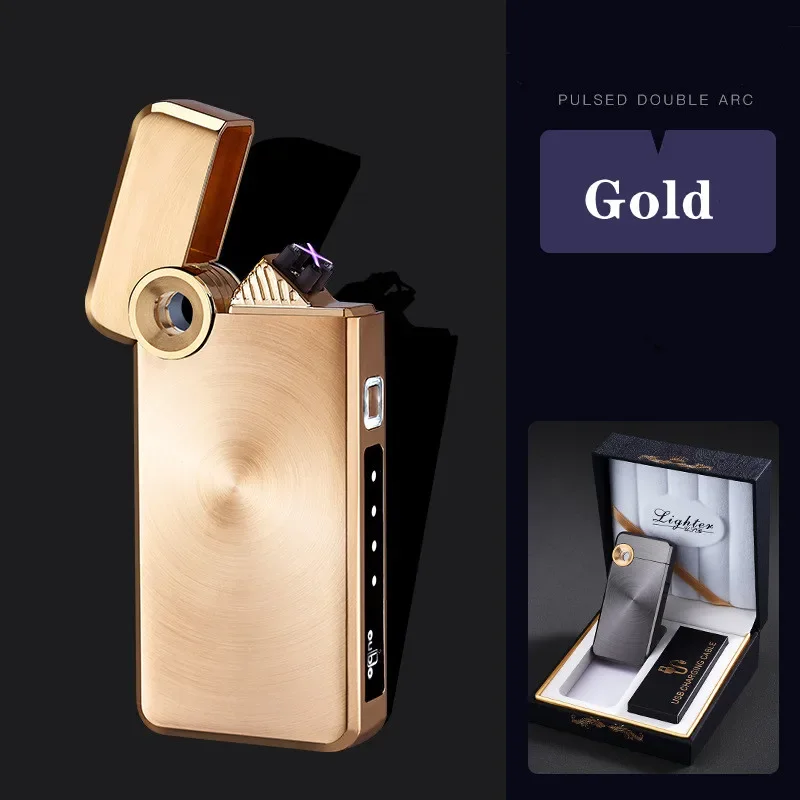 2023 Electric Windproof Metal Cross Double Arc Type-C USB Lighter Plasma Flameless Touch Sensor Battery Display Lighter