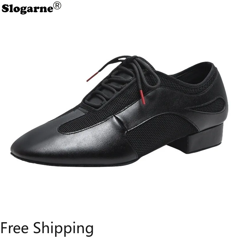 

2025 Men Leather Latin Shoes Male 2.5 3cm Heels Jazz Tango Ballroom Dance Shoes Boys Genuine Salsa Waltz Dance Spoprts Sneakers