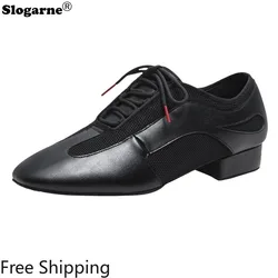2025 Men Leather Latin Shoes Male 2.5 3cm Heels Jazz Tango Ballroom Dance Shoes Boys Genuine Salsa Waltz Dance Spoprts Sneakers