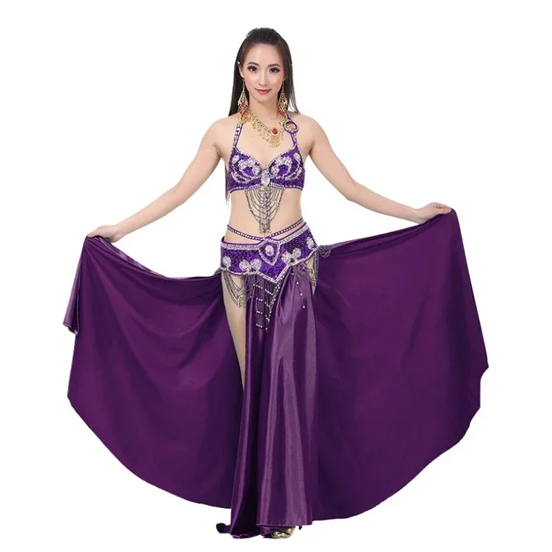 

New Style Belly Dance Costume S/M/L 3pcs Bra&Belt&Skirt Sexy Dancing Women Dance Clothes Set Bellydance Indian Wear VL-N55