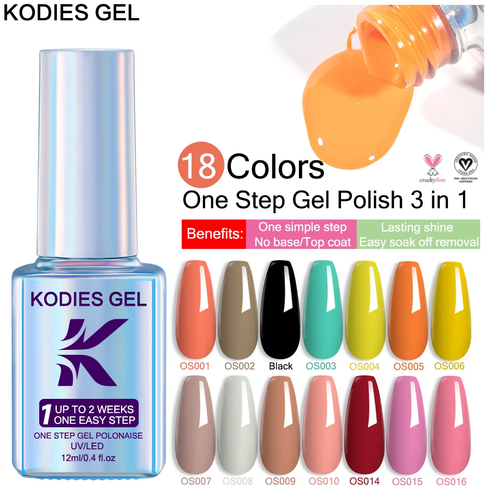 KODIES GEL One Step Gel vernis à ongles 12ML Semi Permanent UV 3 en 1 Base Top Gel vernis Super Texture tout pour manucure ongles Art
