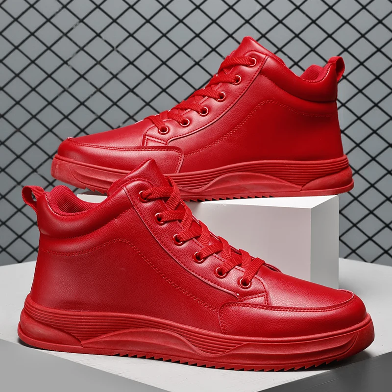 Para czerwone męskie trampki moda wysokie góry męskie buty duże rozmiary 46 hiphopowy sweter buty deskorolkowe męskie obuwie platformowe
