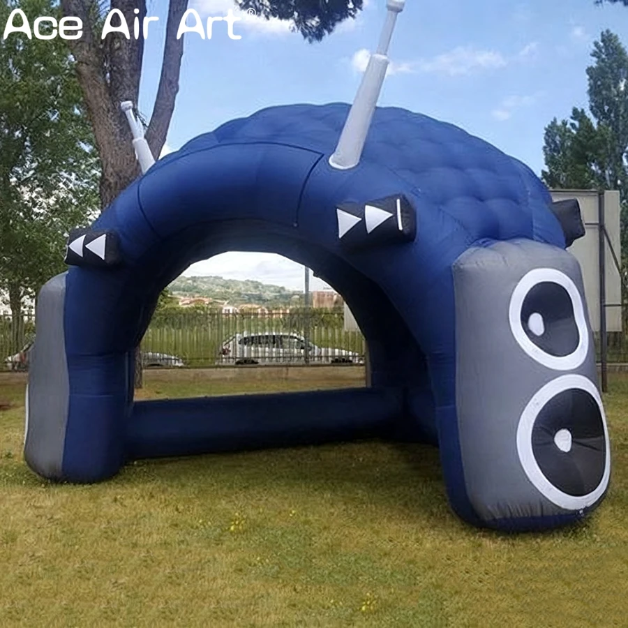 Reproductor de música inflable personalizado, tienda de campaña con cúpula, modelo de transmisión inflable con antena para eventos al aire libre, fiesta de Festival de Música