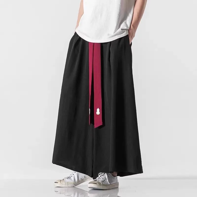 plus Size Men's Casual Wide Leg Pants Long Straight Cut Trousers Summer Lightweight Breathable Comfortable Elastic Waist