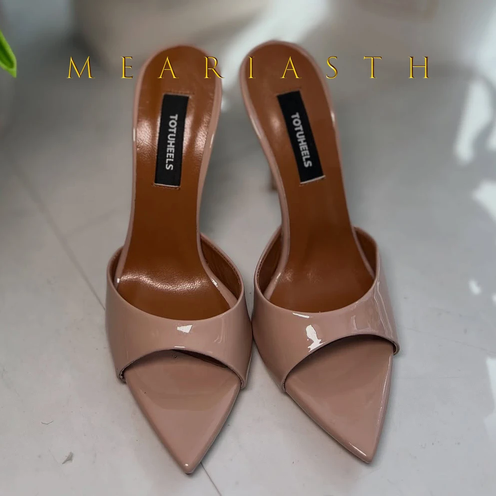 

2025 летняя женская обувь, модные женские тапочки с открытым носком и острым носком, пикантные уличные шлепанцы на тонком высоком каблуке, простые туфли-мюли на высоком каблуке