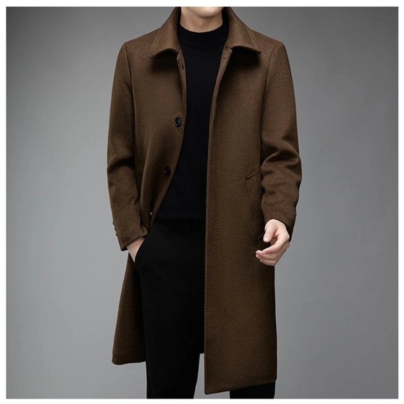 

Мужское длинное шерстяное пальто, 52,3% шерсть, легкая роскошь, приталенный крой, кофейно-коричневый, серый, черный