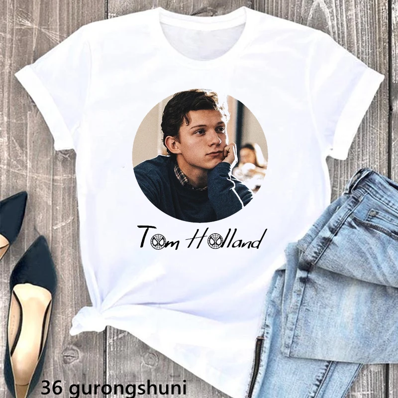 Fashion Tom Holland Grapphic Print Tshirts Women White Funny T Shirt Female Harajuku Shirt Summer Fashion Tops Tee Shirt Femme