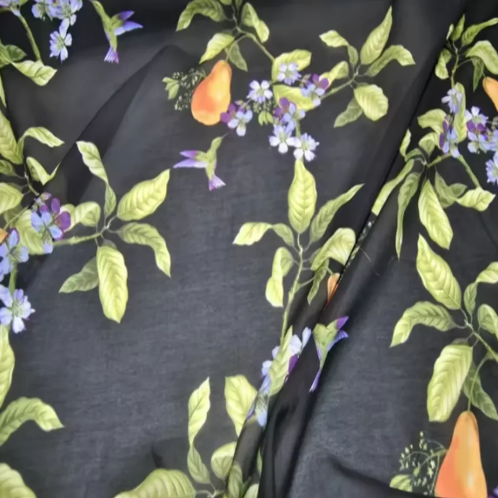 2 Colors Lovely Especial Fruits Leaves Print Smmoth Silk Cotton Fabric for Women Lady Dress Men Suit Garment Sleepwear Clothes