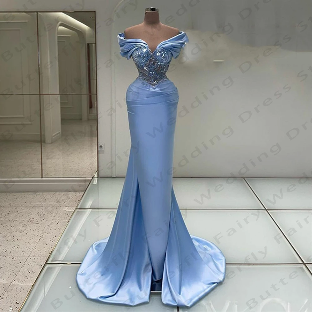 2024 Women's Evening Dresses Mermaid Sexy Off Shoulder Satin Lace Stickers Princess Prom Gowns Formal Beach Party فساتين سهرة