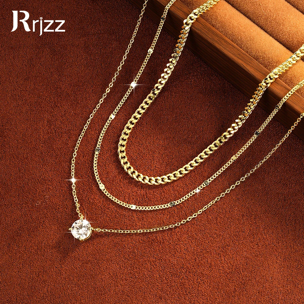 Layered Necklace Set - Rrjzz Solitaire 0.5CT-2CT D-Color Moissanite Three-layer