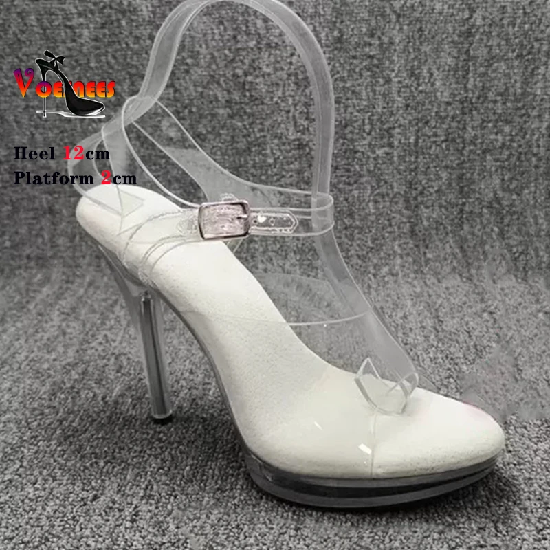 Women Sandals Fashion Female Models Station Catwalk Show Sexy Crystal Transparent Women Shoes Summer 12cm Thin High Heel Slipper