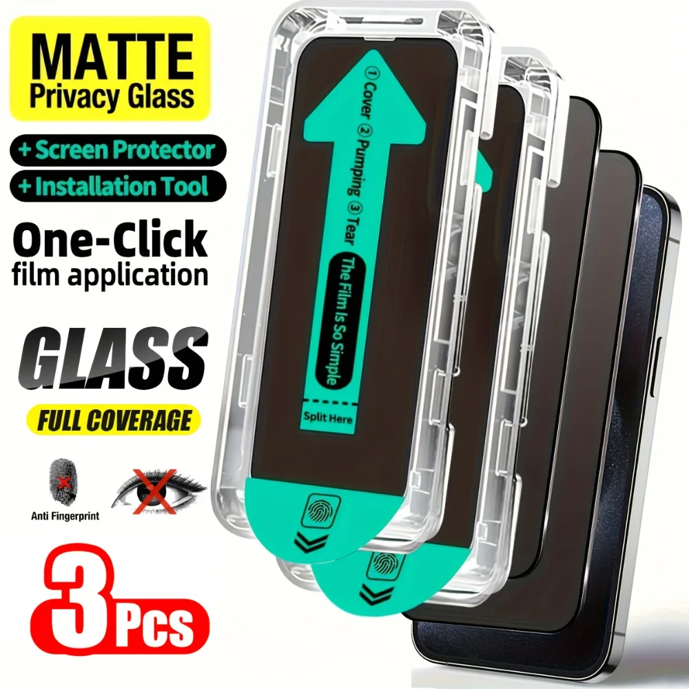 NNBILI 3 Stück staubfreie grüne matte Anti-Spy-Displayschutzfolie aus gehärtetem Glas für iPhone 17Pro Max 17Pro 17Air 16Pro Max 16 Serie
