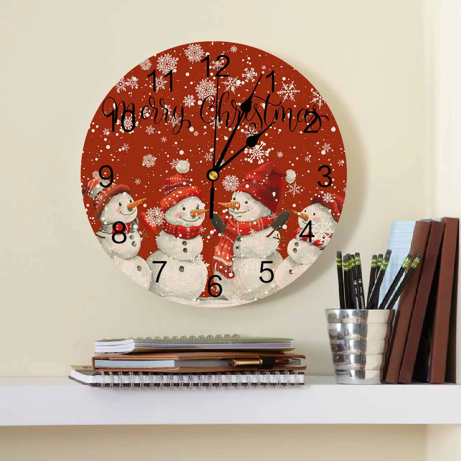 Christmas Snowman Watercolor Wall Clock Large Modern Kitchen Dinning Round Wall Clocks Bedroom Silent Hanging Watch