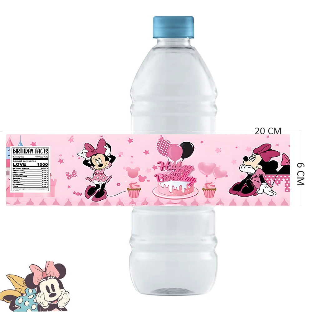 10/50pc Disney Minnie Water Bottle Label Birthday Decorations Waterproof Stickers for Kids Boys Girls Baby Shower Party Supplies