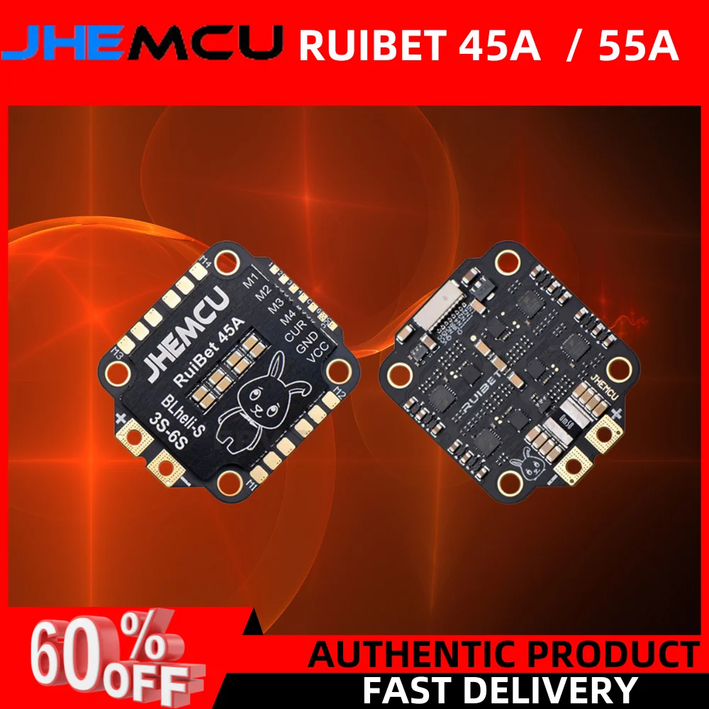 

JHEMCU RuiBet 45A/55A ESC BLHELI_S Dshot600 4in1 Brushless ESC 3-6S 30.5X30.5 M4 for RC FPV Freestyle Flight Controller Drone