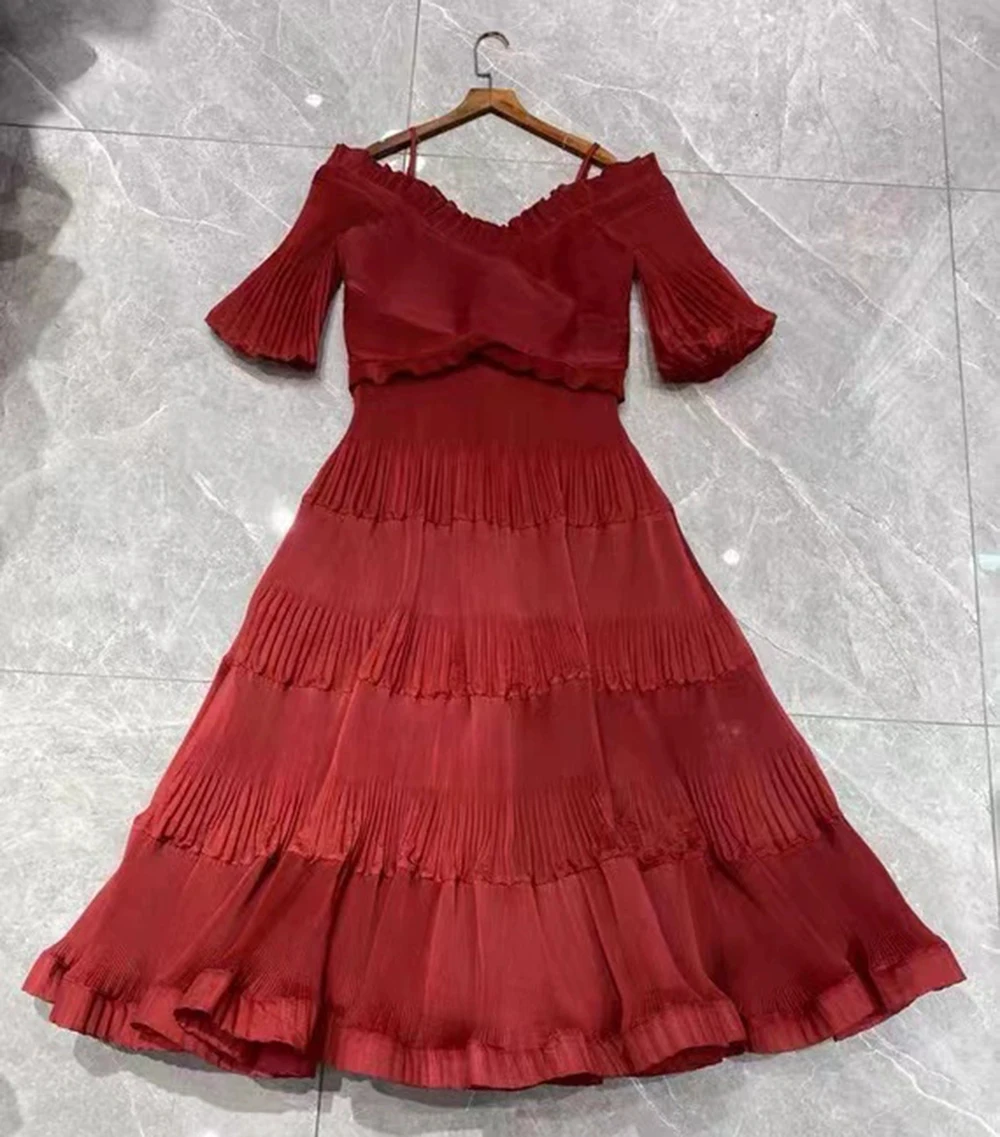 

2025 new French pure desire style pleated puff sleeve dress V-neck 5-point sleeve princess dress-GZXX202