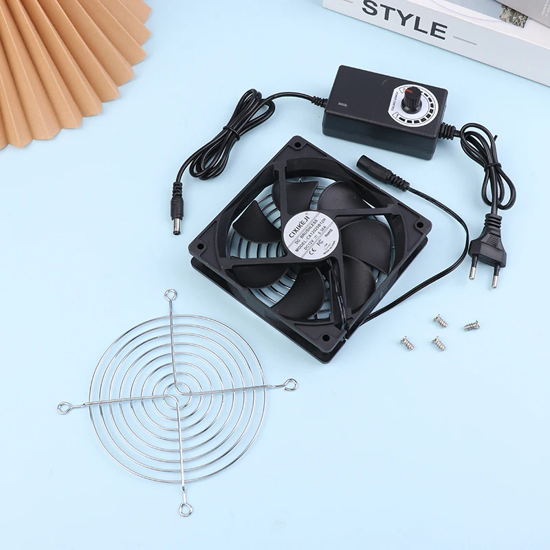 12CM 2700RPM Fan Cooling With Controller + 2 Metal Mesh Covers 12V BTC Machine Chassis Workstation Cabinet Radiator Server Fan