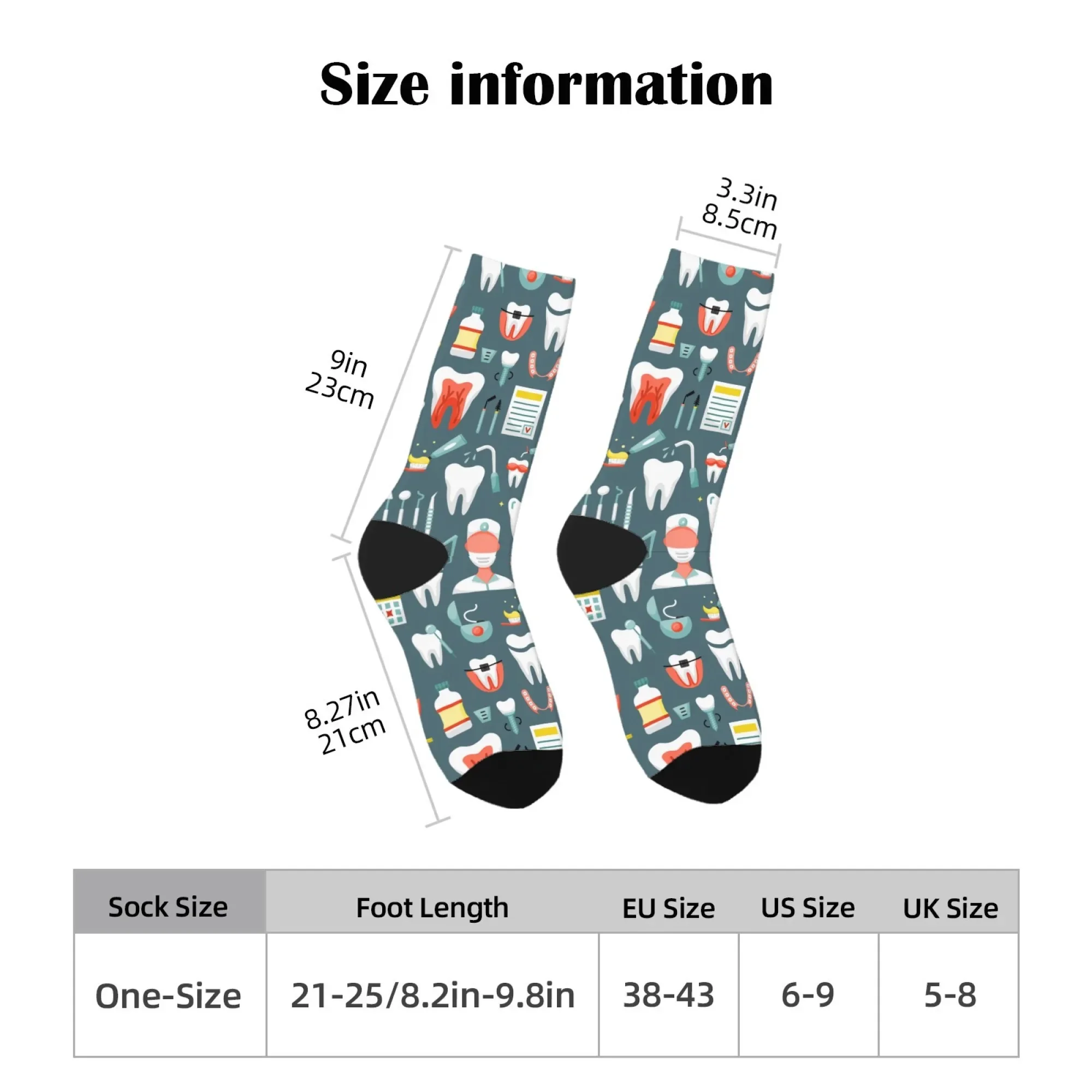 Zabawne skarpetki dentystyczne, wygodne, oddychające, antypoślizgowe, oryginalne, w stylu Harajuku, streetwear, hip-hop, skarpetki kompresyjne, unisex, na prezent.