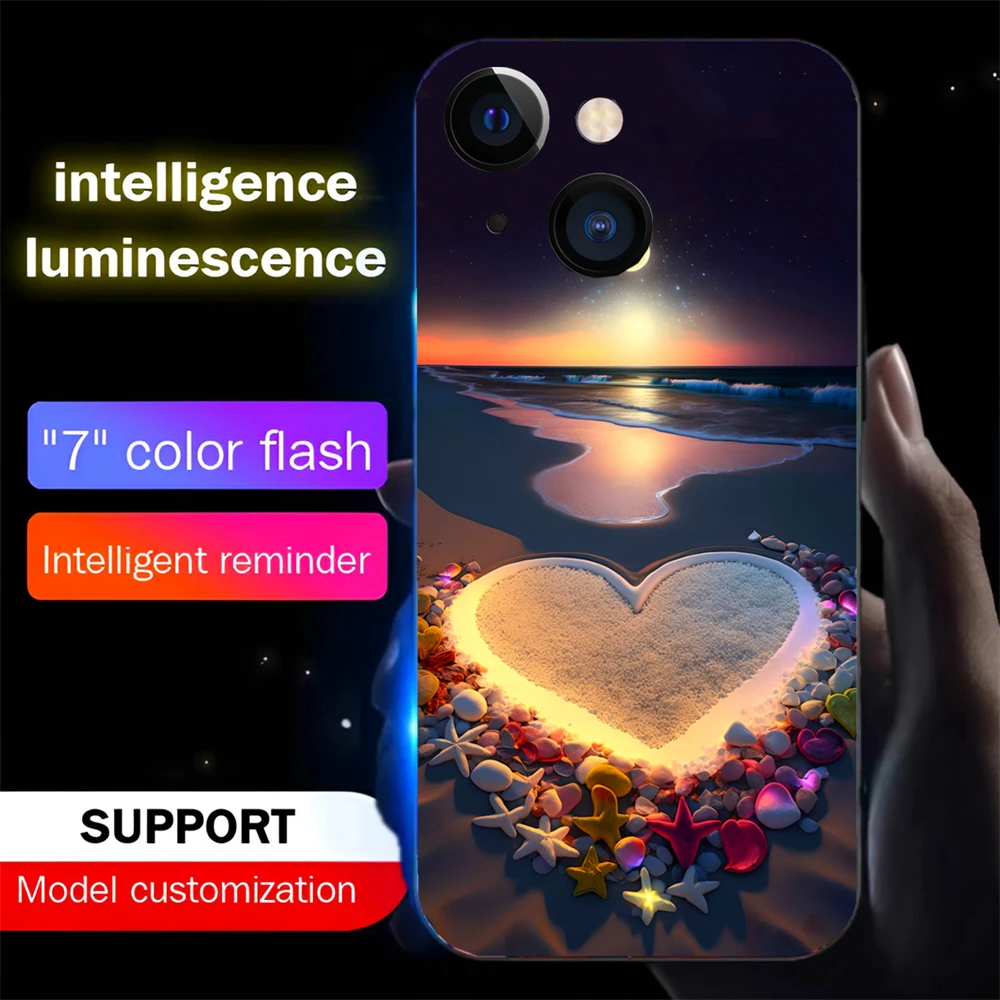 

Pretty Love Heart Sound Control LED Flash Case Luminous Cover For iPhone 16 E 15 14 13 12 11 Pro Max XR XS Plus 7 8 SE2020