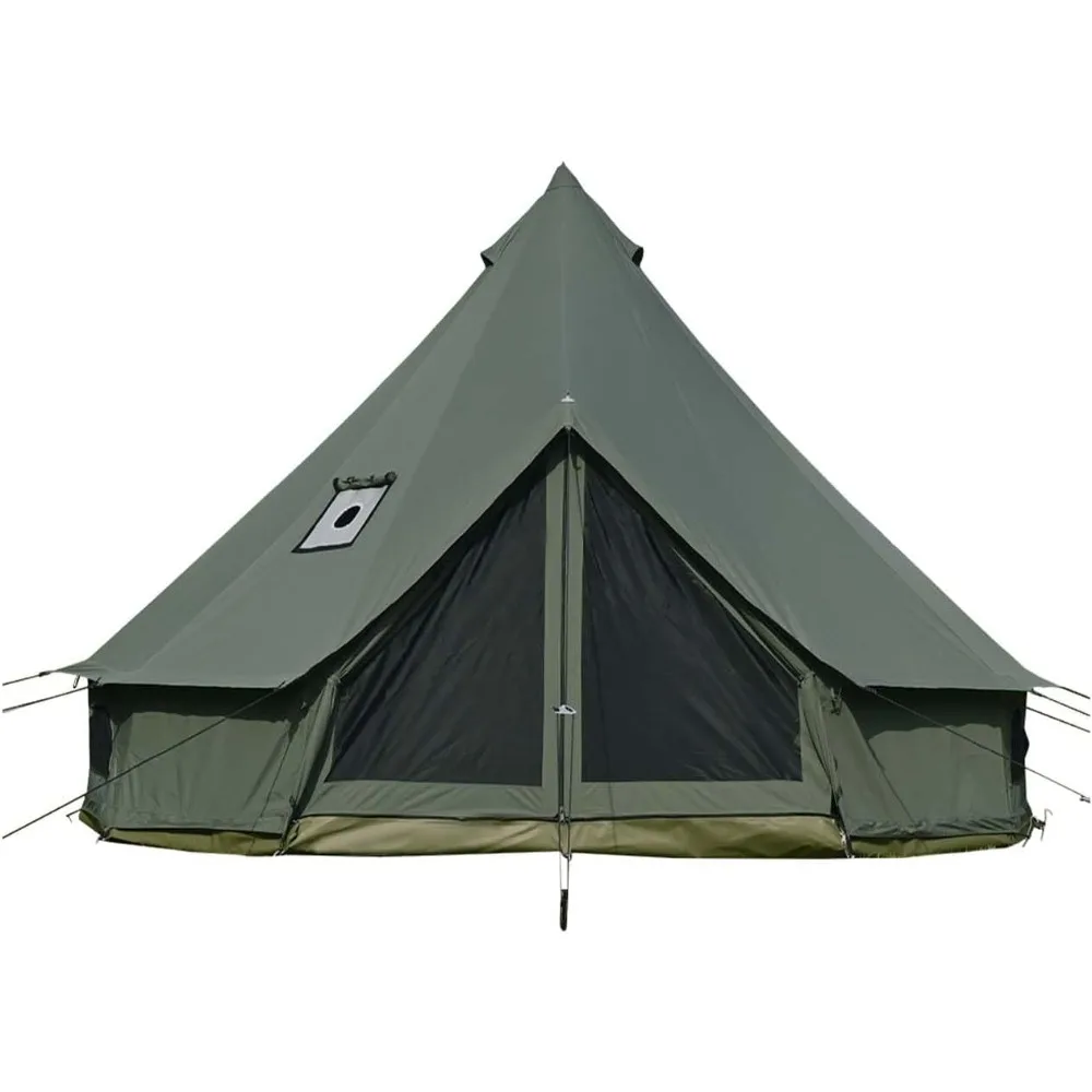 

Cotton Canvas Bell Tent with Stove Jack, Roomy Yurt for Family Glamping Camping, 4 Season Tent with Zipped Removable Floor