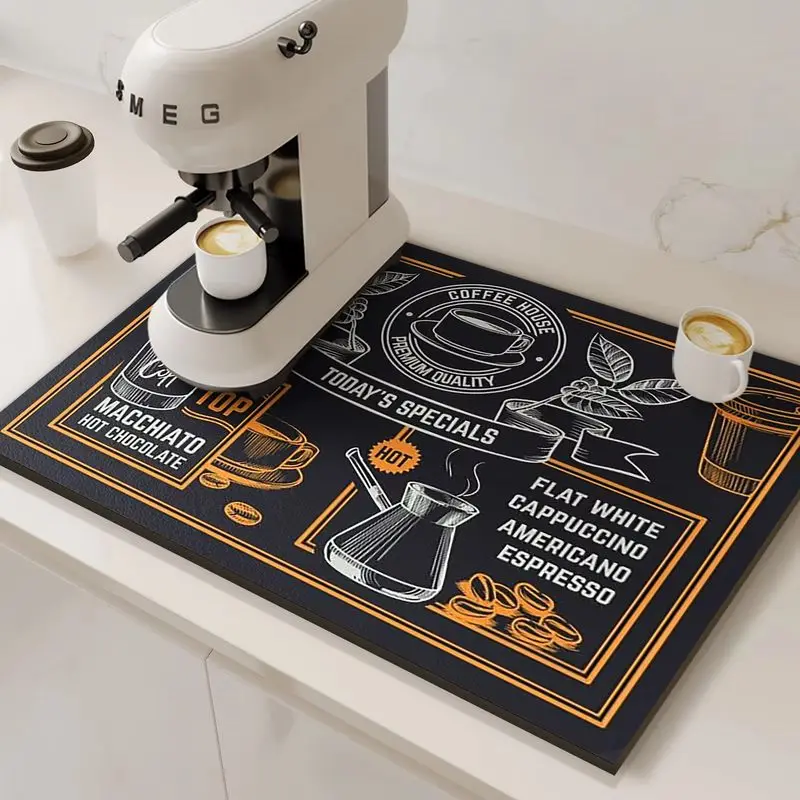 VIKAMA Coffee Shop Graphic Drying Pad Multipurpose Non Slip Quick Dry Coffee Station Counter Absorbent Mat Kitchen Accessories