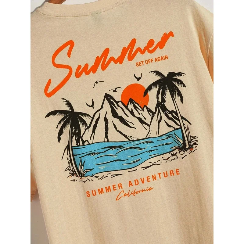 الصيف تعيين مرة أخرى مغامرة كاليفورنيا رجل تي شيرت القطن فضفاض المحملة الملابس أزياء عرق الملابس قمم الصيف المتضخم #3