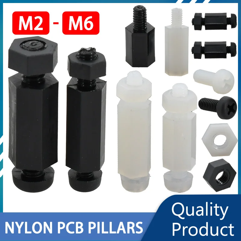 Black White Nylon Hex Standoff Phillips Screw Bolt Nut Set Thread Male To Female Motherboard PCB Pillars Spacers M2 M3 M4 M5 M6