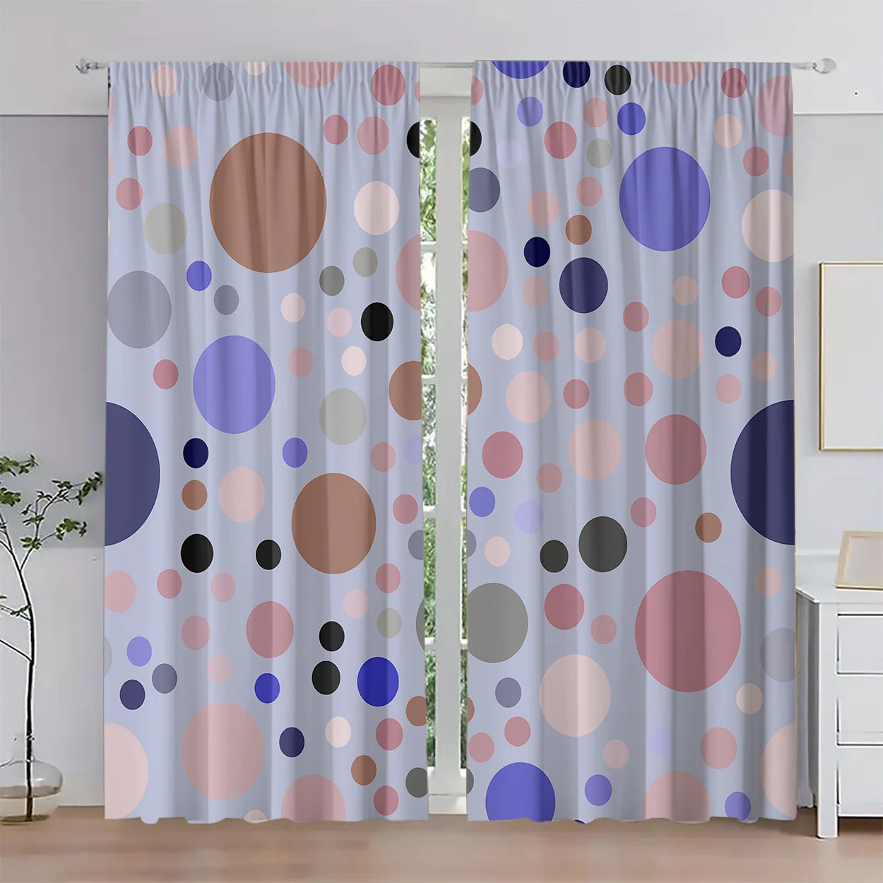 2pc Colorful polka dot pattern curtains, made of polyester fabric, suitable for bedrooms, living rooms, offices and home décor.