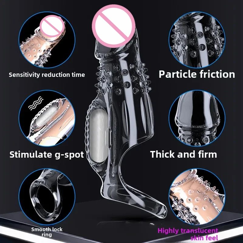 ملحقات كم القضيب الواقي الذكري توسيع الذكور تأخير الهزاز البظر مدلك خاتم الديك تهتز غطاء القضيب الجنس لعب للرجال #4