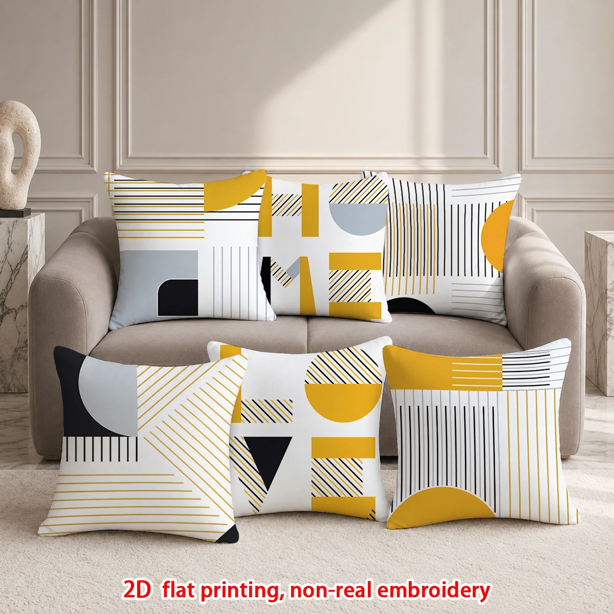 6pcs  Set of 6 Modern Geometric Throw Pillow Covers Yellow Black Grey Abstract Cushion Cases for Sofa Bedroom Living Room