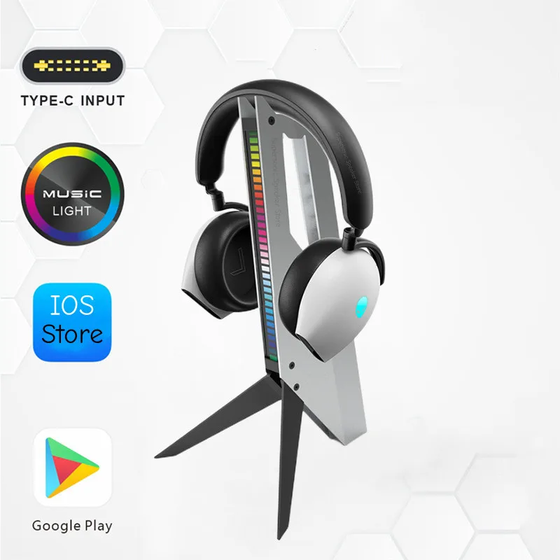 

RGB Gaming Headphone Stand Desktop Headset Display Shelf Pickup Rhythm Lamp Support APP Control for Gamers Gaming PC Accessories